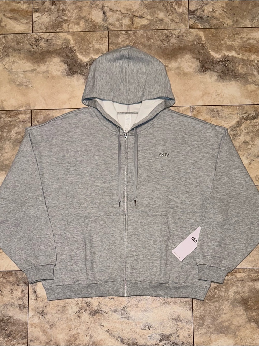 Alo Yoga Accolade Full Zip Hoodie Athletic Heather Grey Sweatshirt NWT Size XL